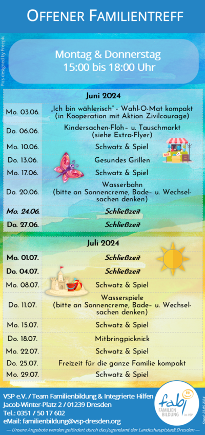 Flyer - Termin Offener Kinder- und Familientreff in Dresden